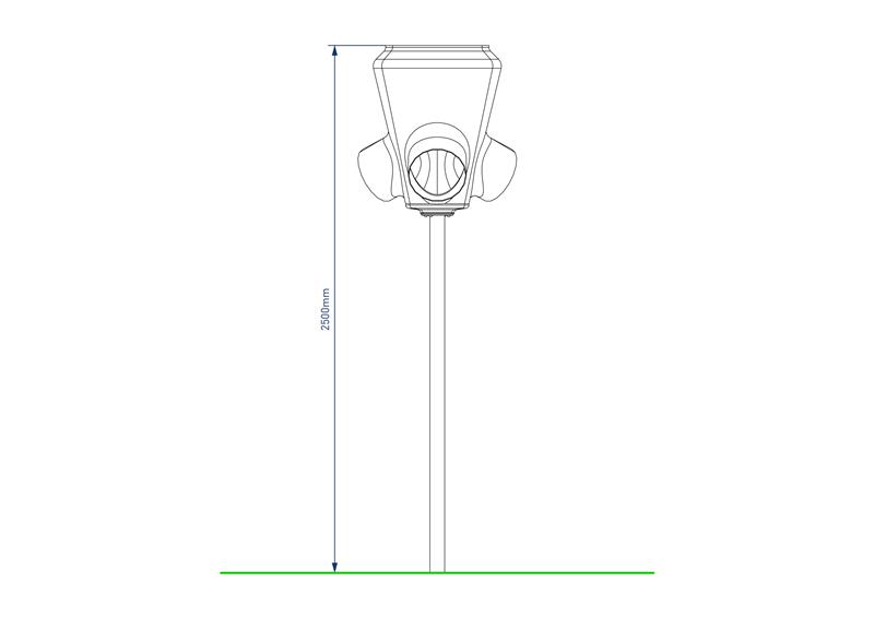 Technical render of a 4-Way Funnel Ball Chute